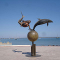 Hebei factory handmade high quality metal bronze mermaid with spindrift statue for seaside or garden decoration